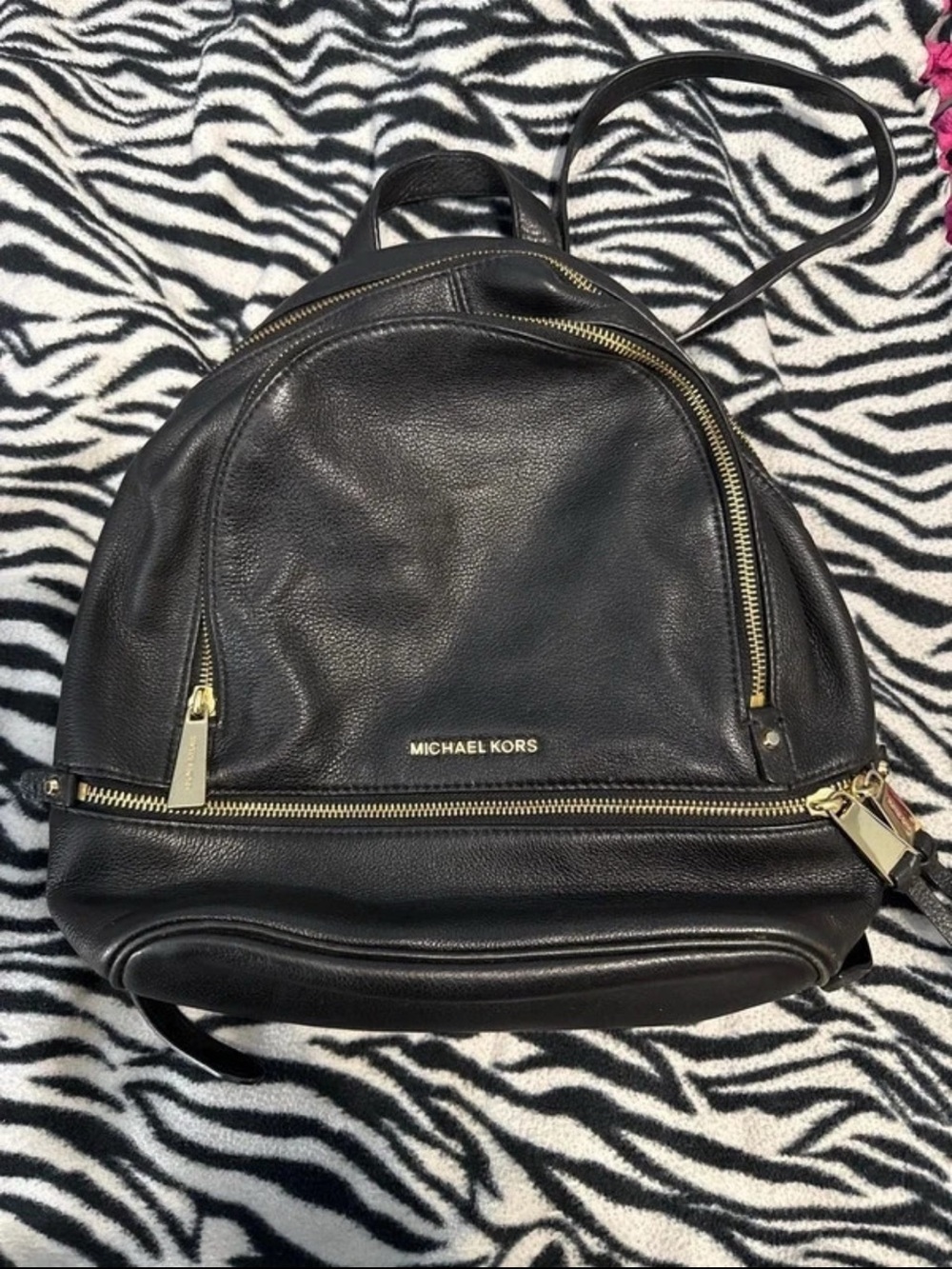 Michael Kors Black Leather Mini Backpack with Gold Hardware